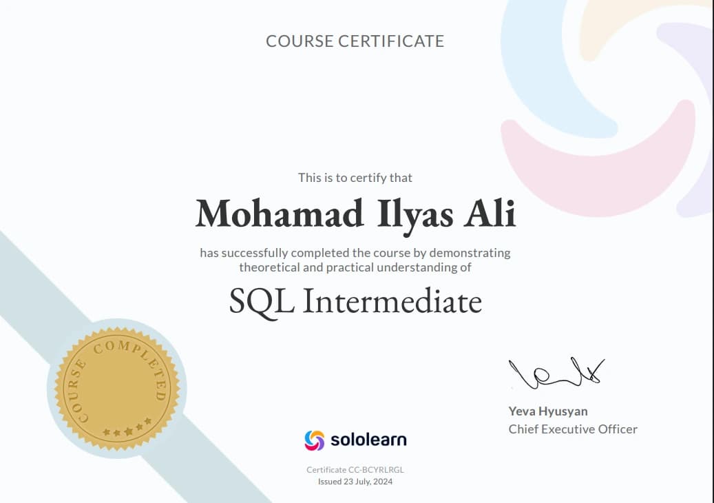 SQL Intermediate certificate