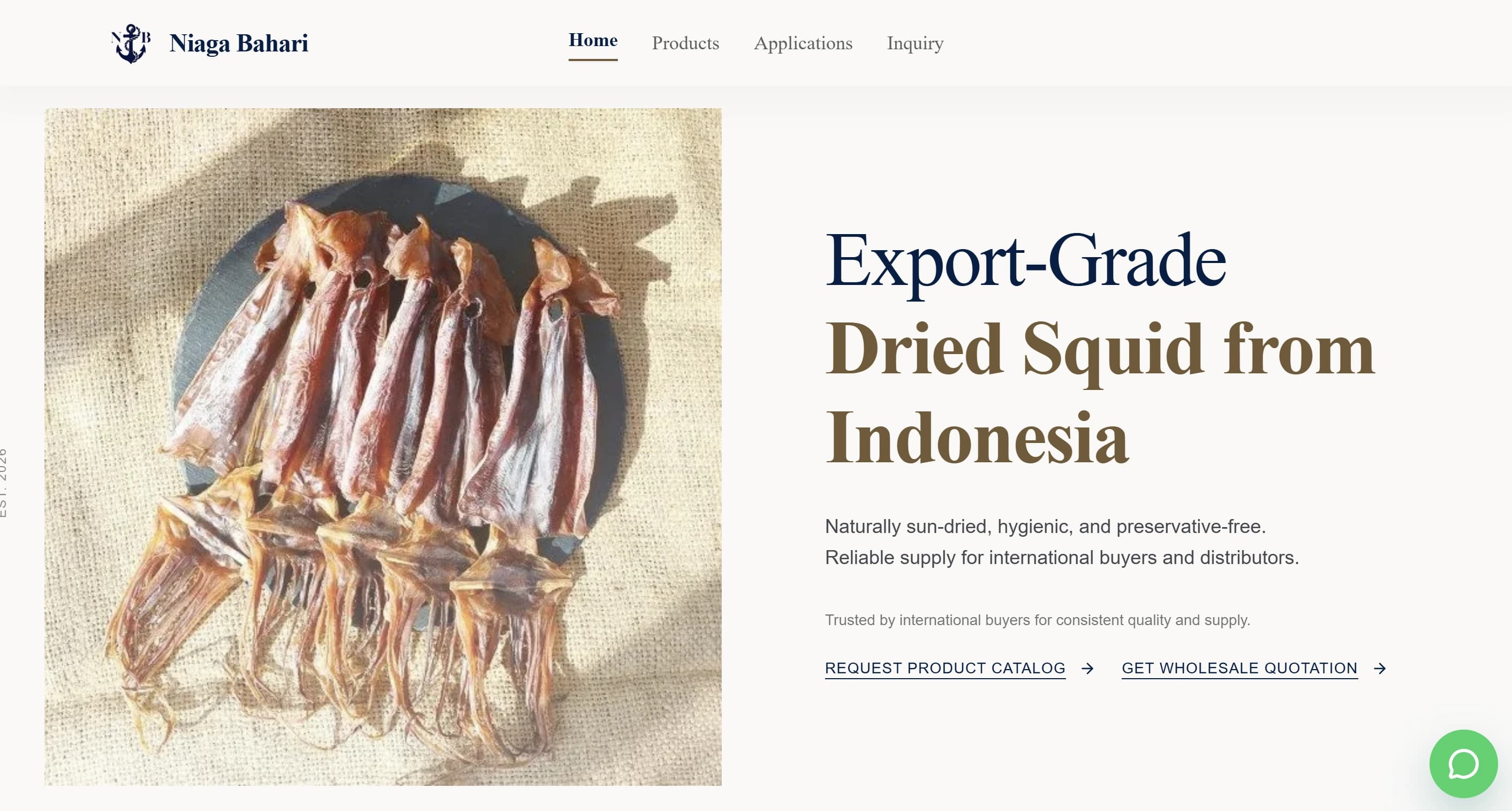 Niaga Bahari Squid Dried Export website preview