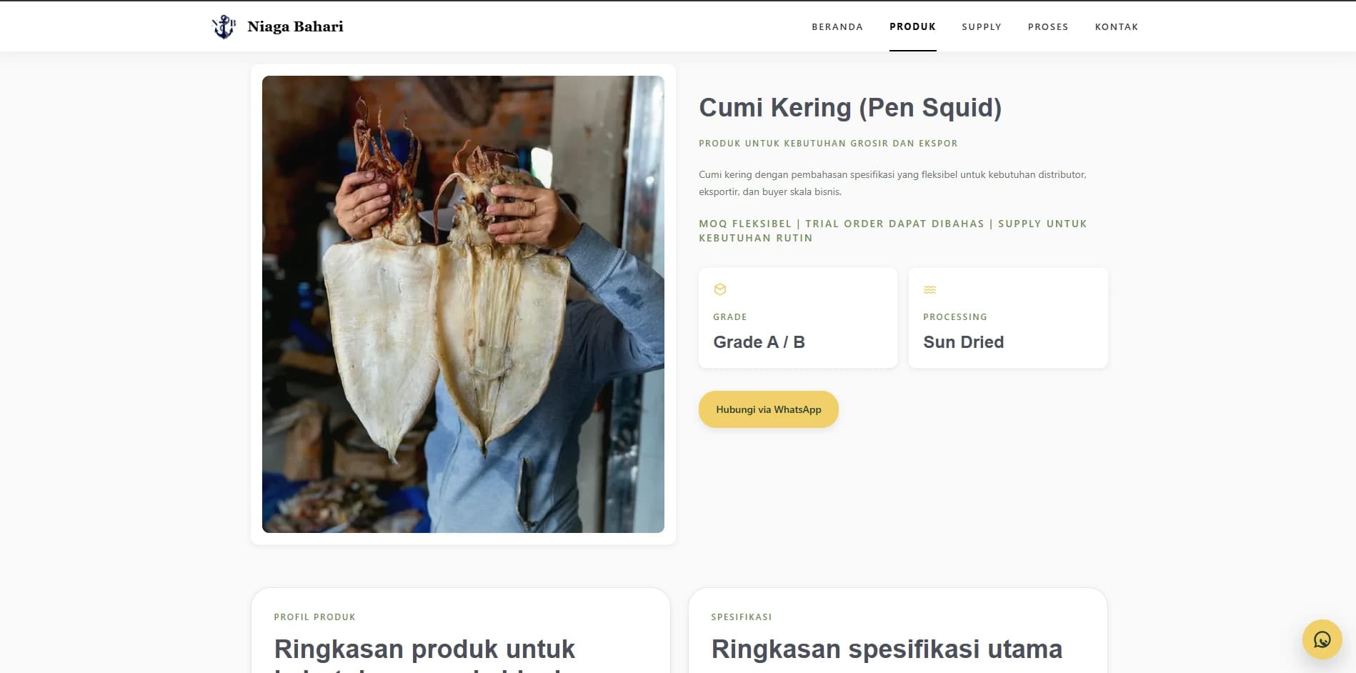 Niaga Bahari Seafood Domestic product catalog preview